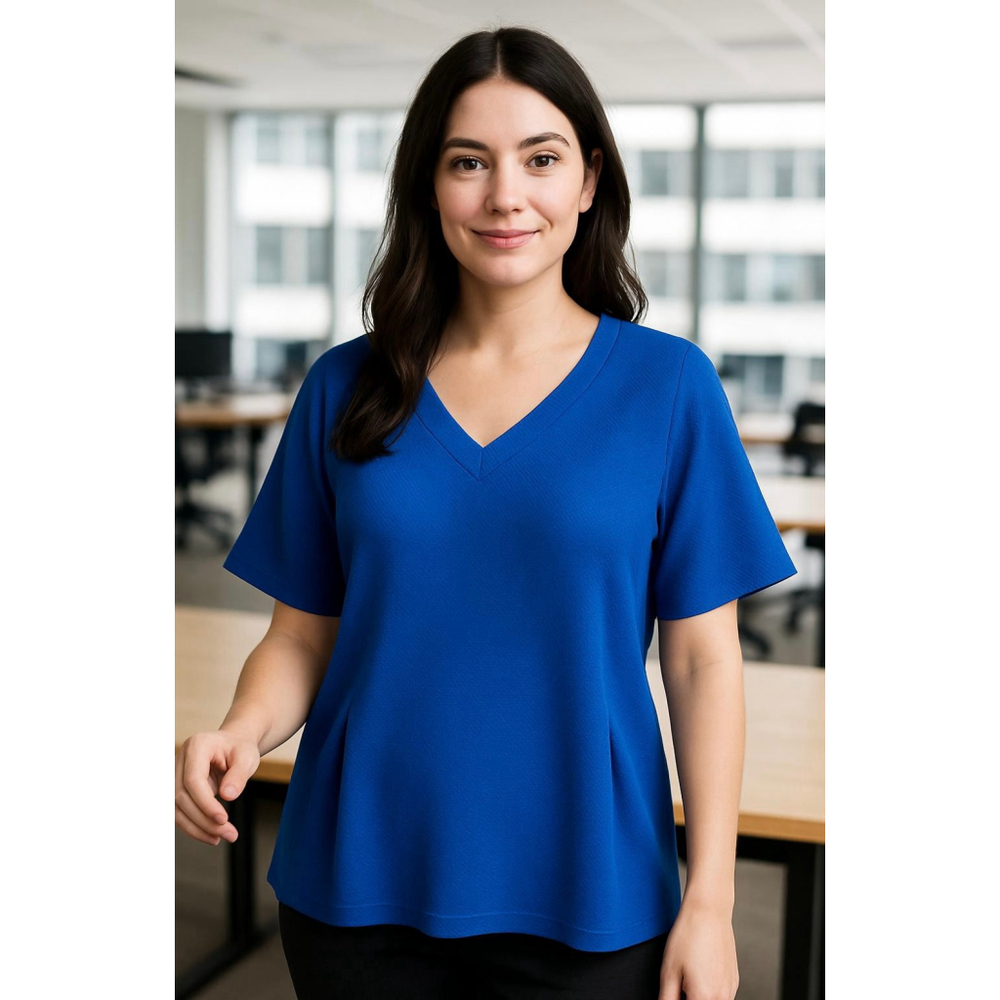 Women's‎ Ashley Stewart Blue Short Sleeve Top Size 14/16 Minimalist Chic Preppy